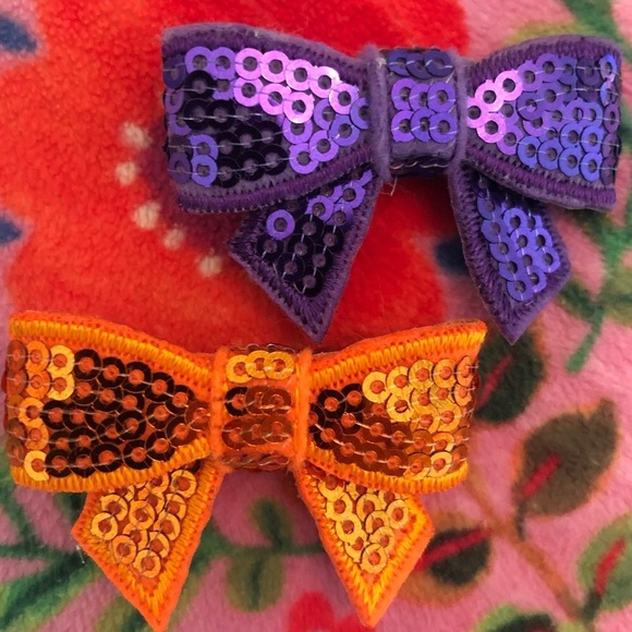 Cotton Tails Other - Cotton Tails "Sequin Hair Clip Bows in Purple and Orange"